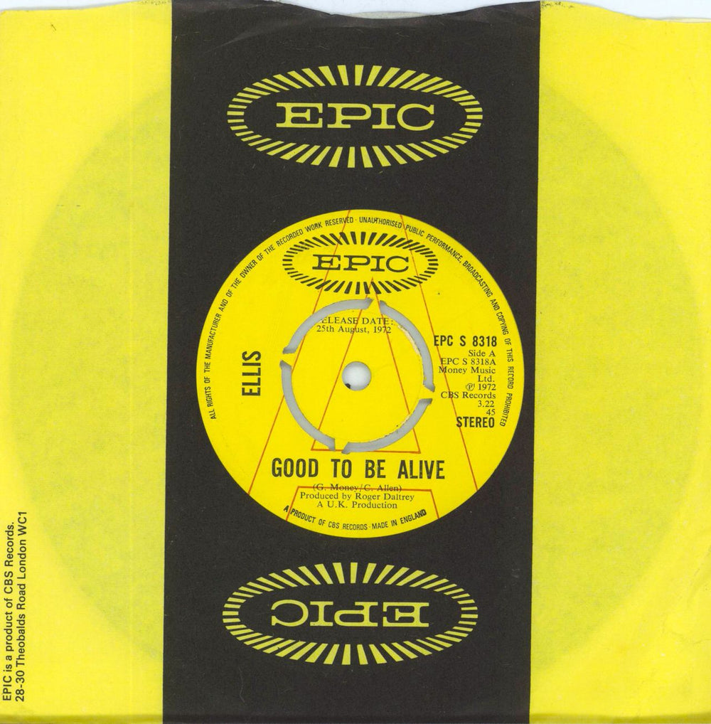 Ellis Good To Be Alive UK Promo 7" vinyl single (7 inch record / 45) EPCS8318