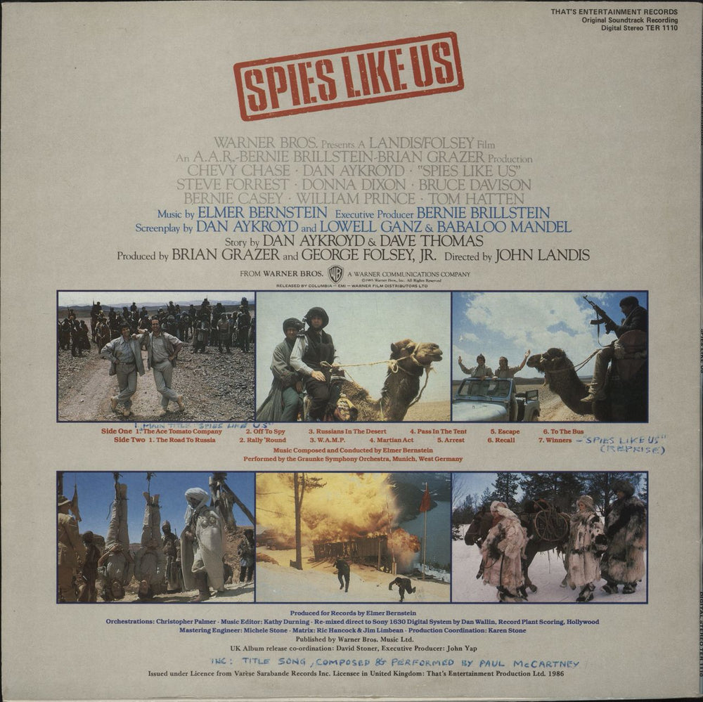 Elmer Bernstein Spies Like Us UK vinyl LP album (LP record)