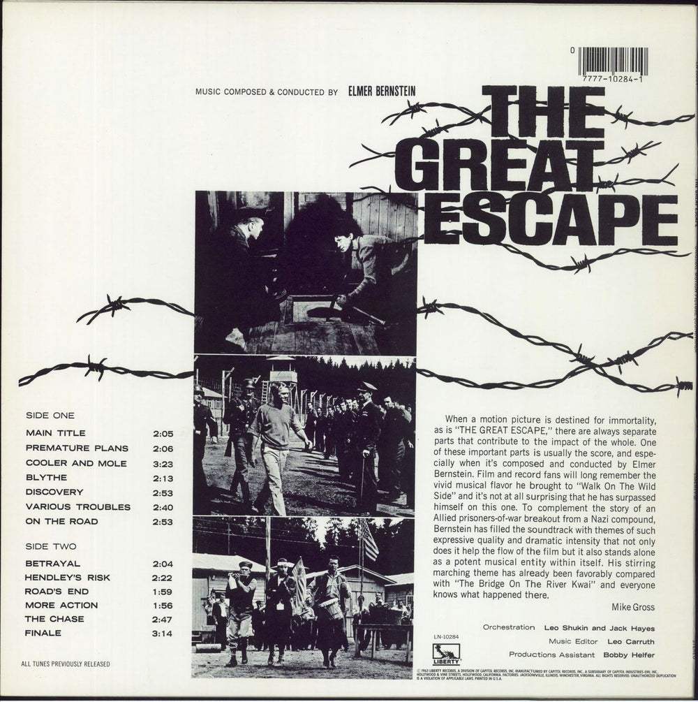 Elmer Bernstein The Great Escape US vinyl LP album (LP record)