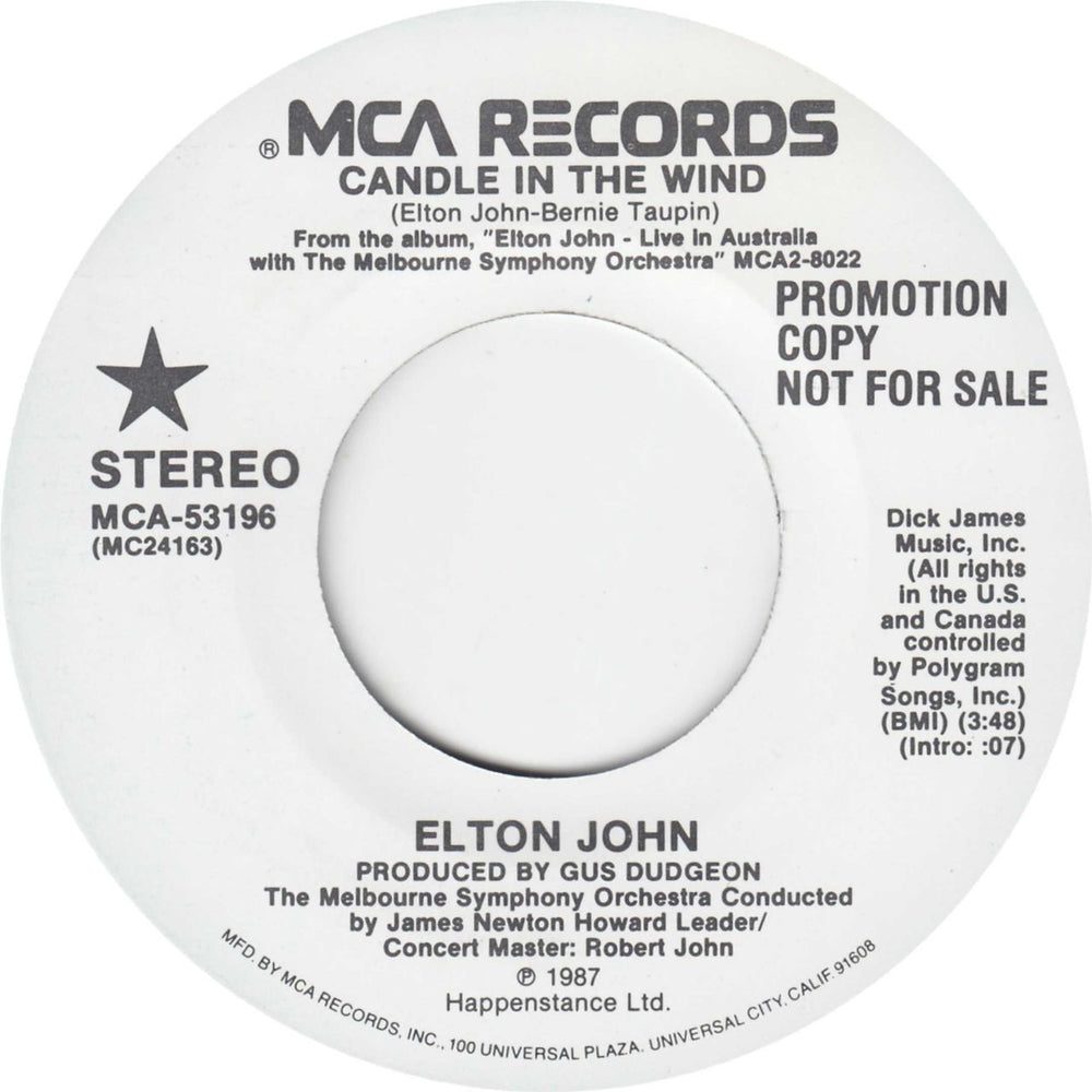 Elton John Candle In The Wind US Promo 7" vinyl single (7 inch record / 45) JOH07CA117104