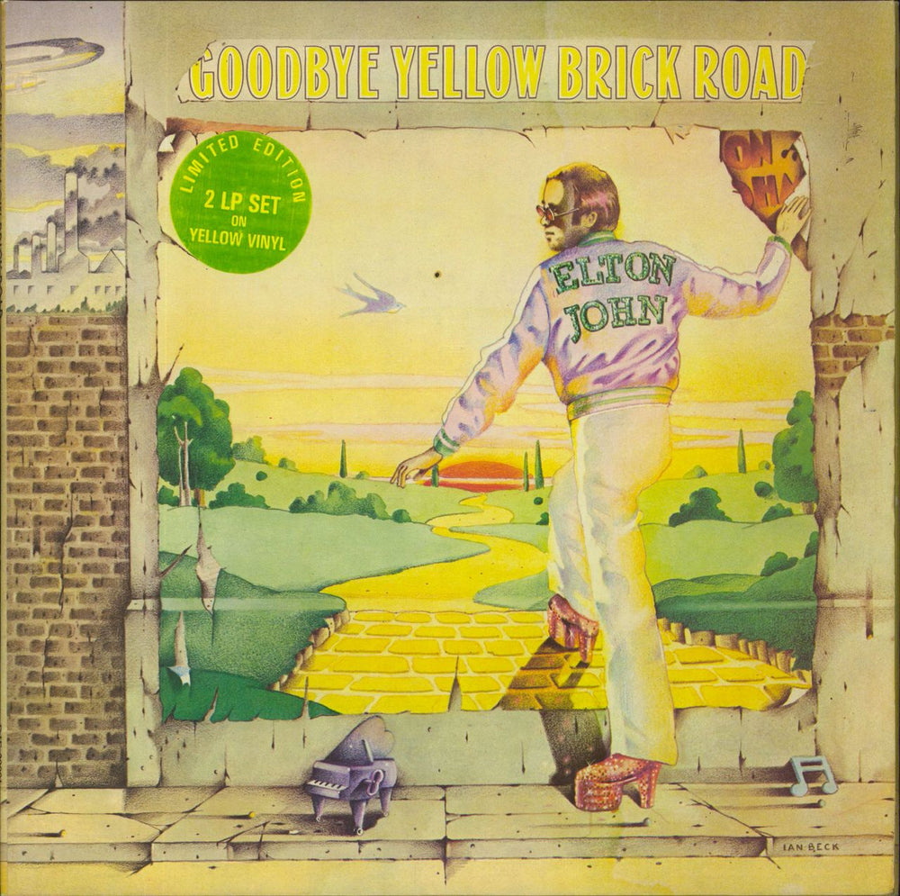 Elton John Goodbye Yellow Brick Road - 1st - Yellow + Sticker UK 2-LP vinyl record set (Double LP Album) DJE29001