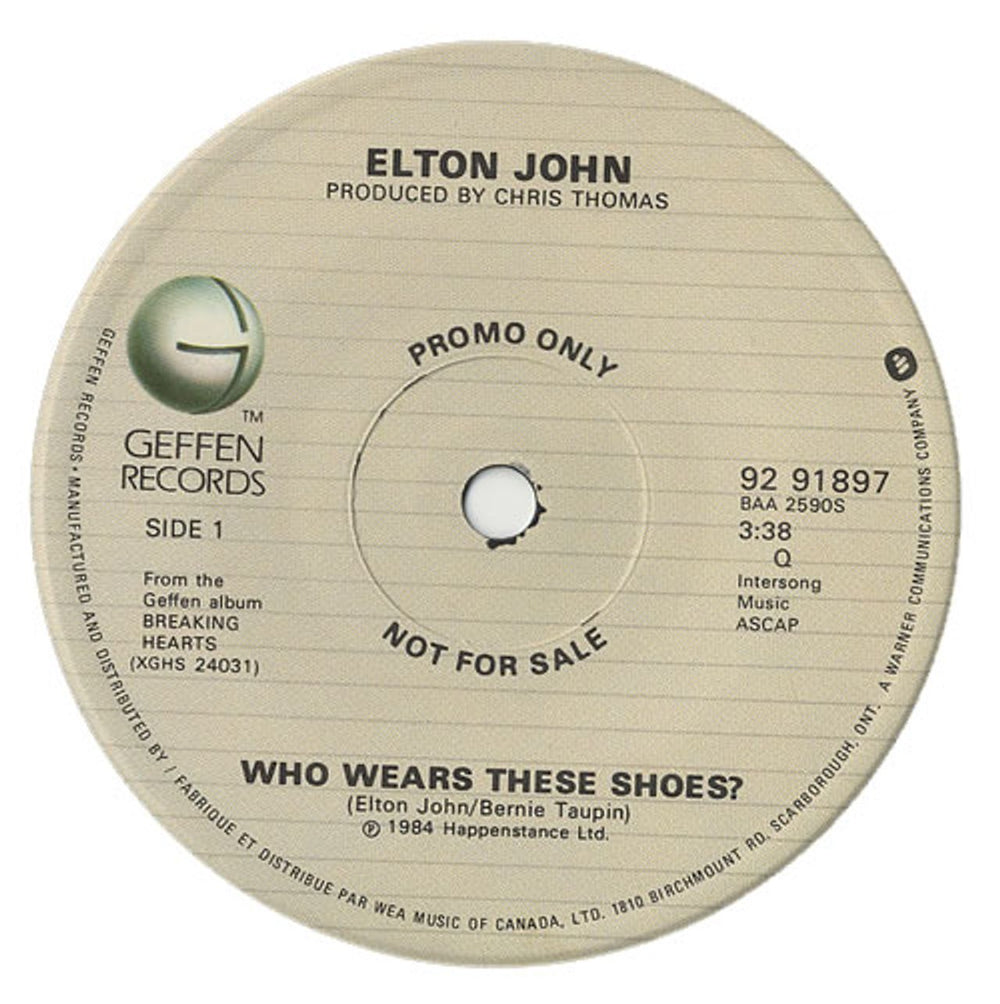 Elton John Who Wears These Shoes Canadian Promo 7" vinyl single (7 inch record / 45) JOH07WH117096