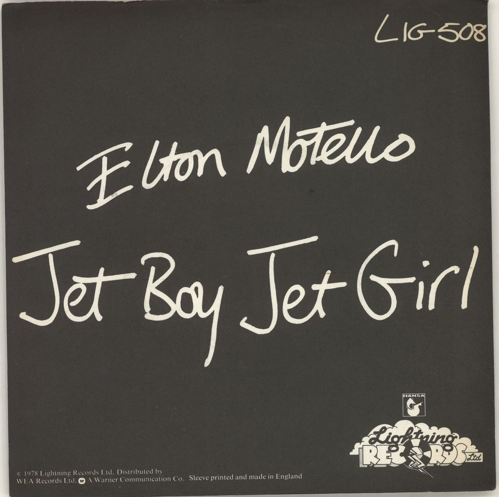 Elton Motello Jet Boy Jet Girl UK 7" vinyl single (7 inch record / 45) LIG508