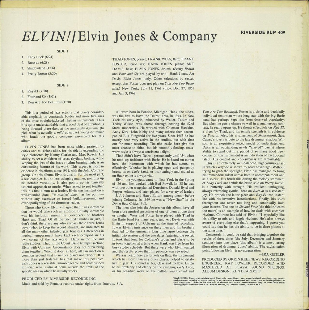 Elvin Jones Elvin! UK vinyl LP album (LP record)