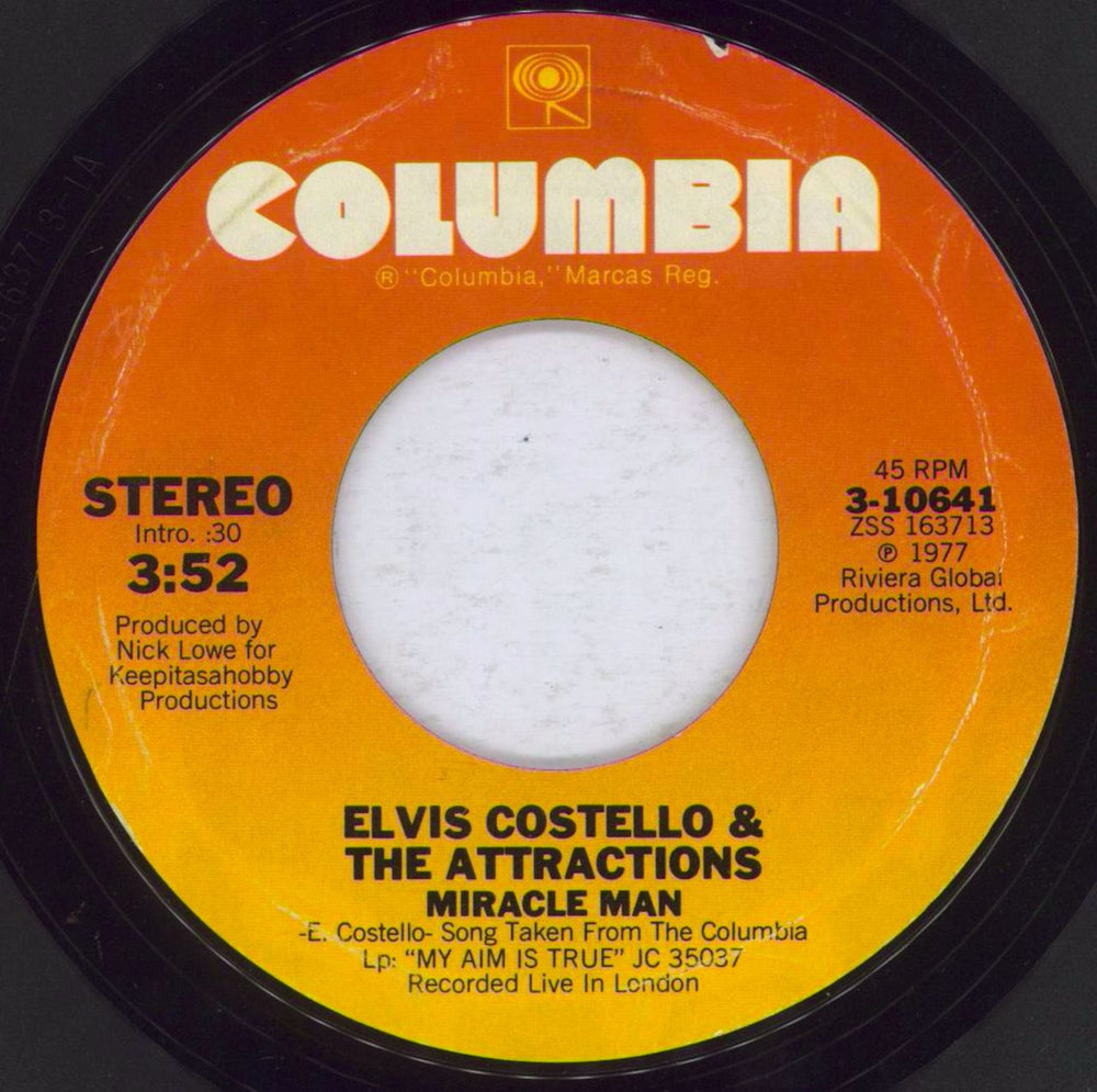 Elvis Costello Alison US Promo 7" vinyl single (7 inch record / 45) COS07AL832077