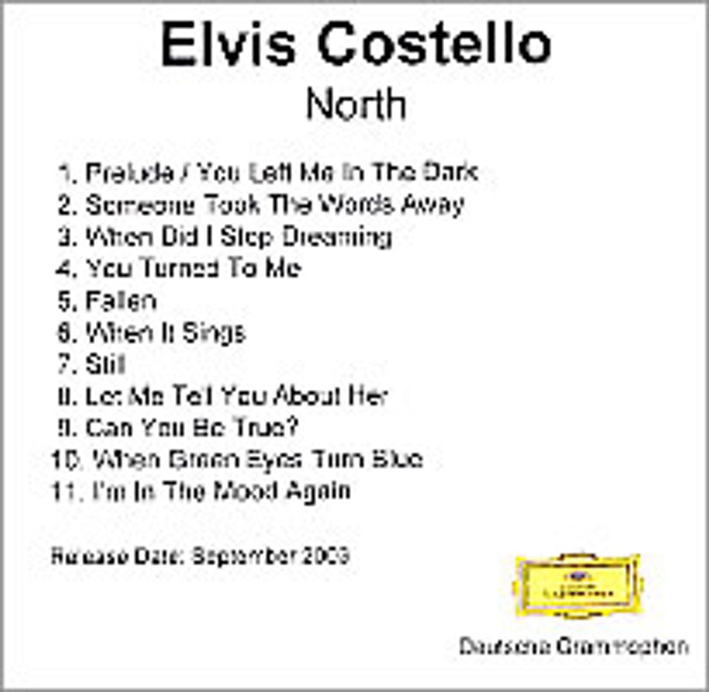 Elvis Costello North UK Promo CD-R acetate CDR ACETATE