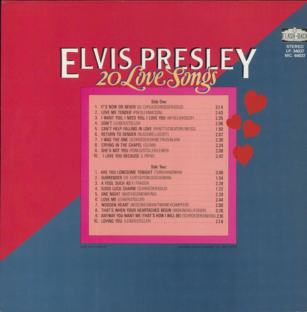 Elvis Presley 20 Love Songs German vinyl LP album (LP record)