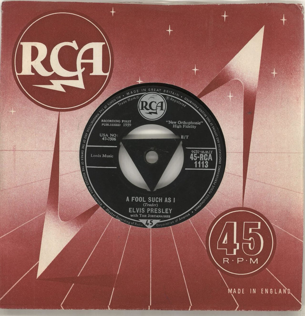 Elvis Presley A Fool Such As I - 1st - VG UK 7" vinyl single (7 inch record / 45) 45-RCA1113