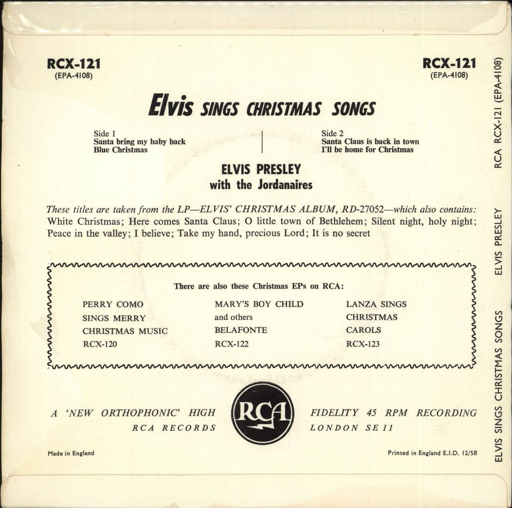 Elvis Presley A Merry Christmas EP - 12/58 UK 7" vinyl single (7 inch record / 45)