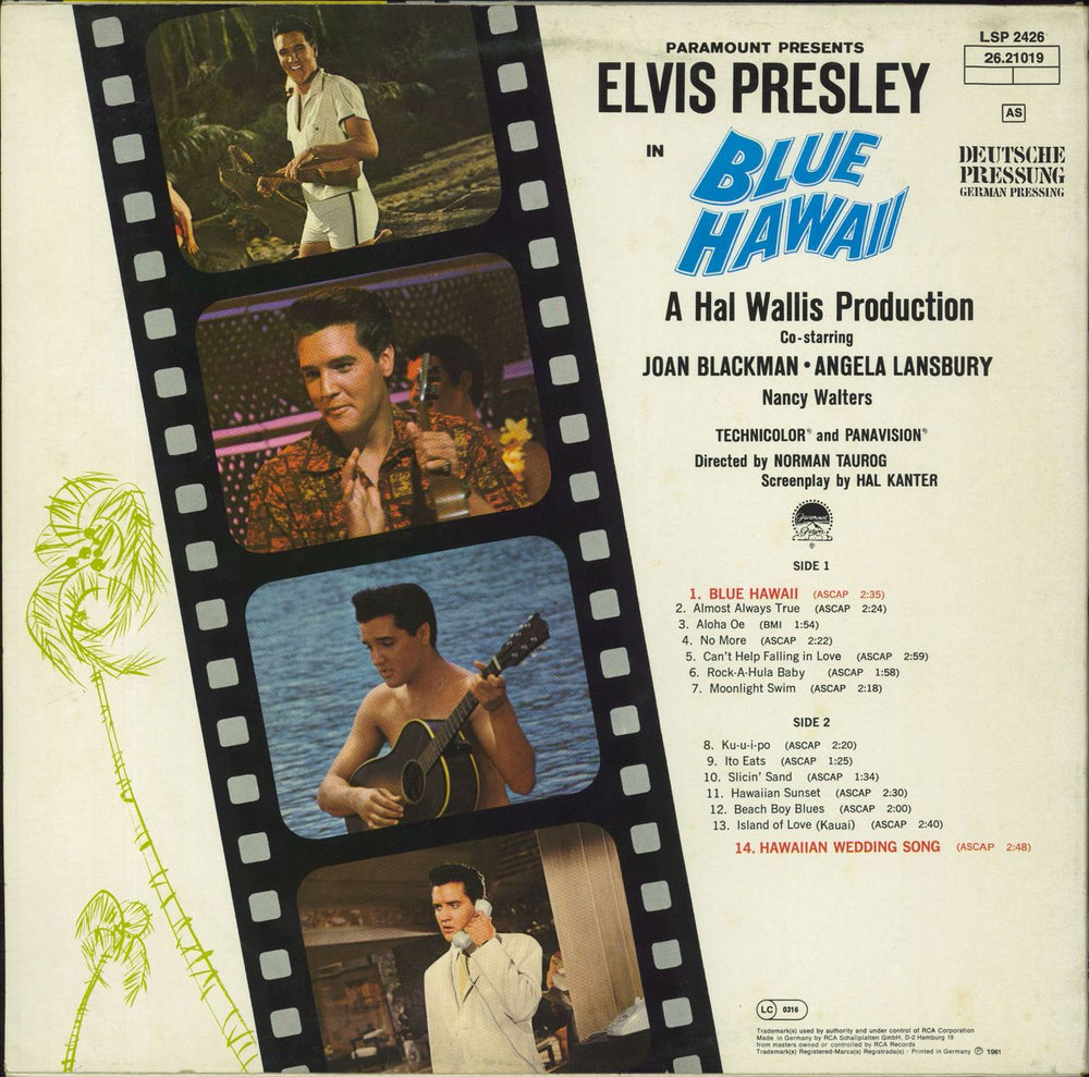 Elvis Presley Blue Hawaii German vinyl LP album (LP record)