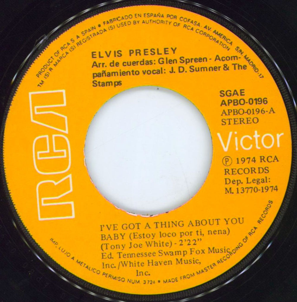 Elvis Presley I've Got A Thing About You Baby Spanish 7" vinyl single (7 inch record / 45) ELV07IV402550