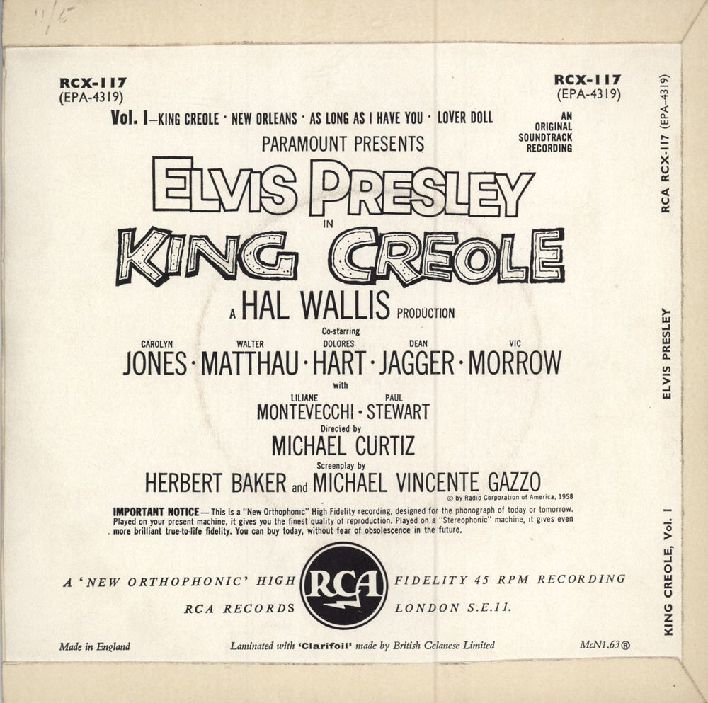 Elvis Presley King Creole Vol. 1 EP - 2nd - EX UK 7" vinyl single (7 inch record / 45) ELV07KI741067