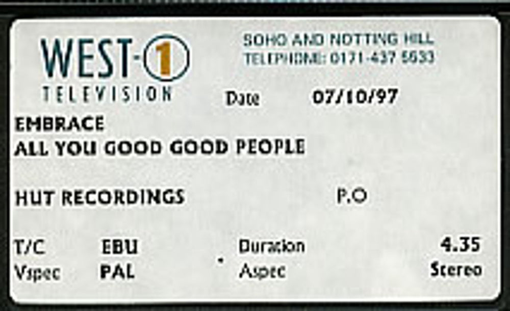 Embrace All You Good Good People - 2nd Issue UK Promo video (VHS or PAL or NTSC) PROMO VIDEO