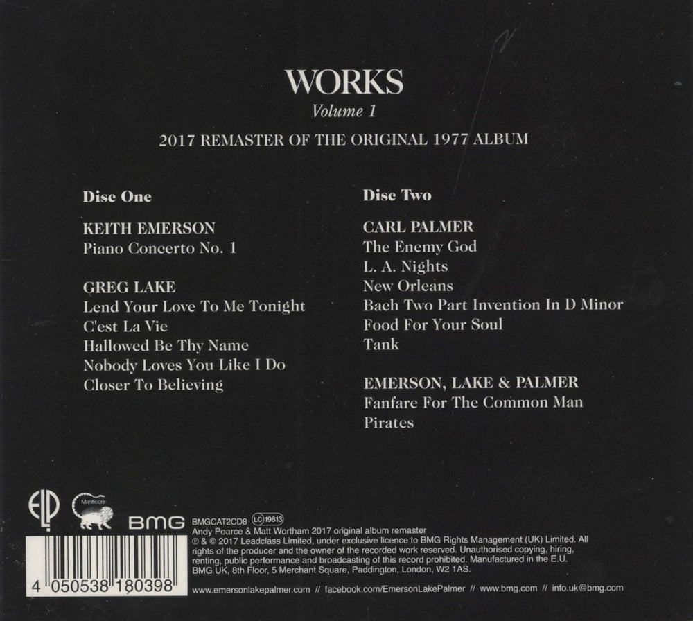 Emerson Lake & Palmer Works Volume 1: Remastered UK 2 CD album set (Double CD) 4050538180398