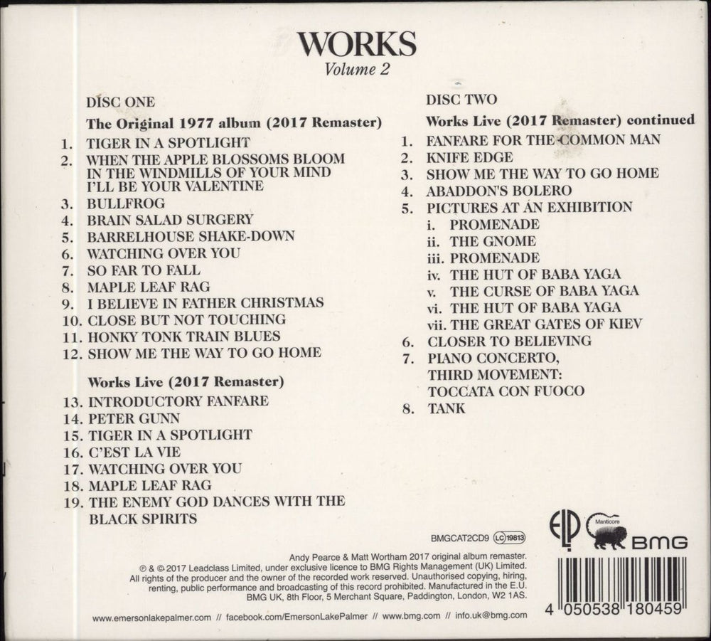 Emerson Lake & Palmer Works Volume 2 UK 2 CD album set (Double CD) 4050538180459