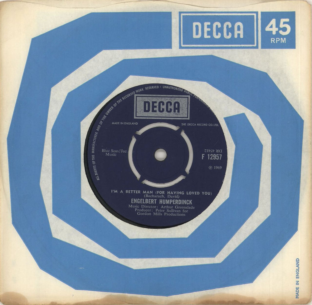 Engelbert Humperdinck (Singer) I'm A Better Man (For Having Loved You) UK 7" vinyl single (7 inch record / 45) F12957