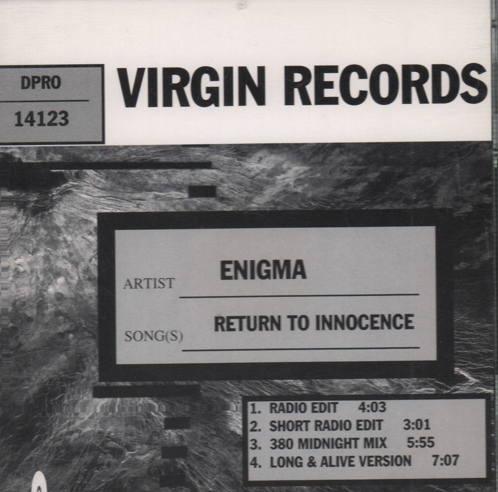 Enigma Return To Innocence US Promo CD single (CD5 / 5") DPRO-14123