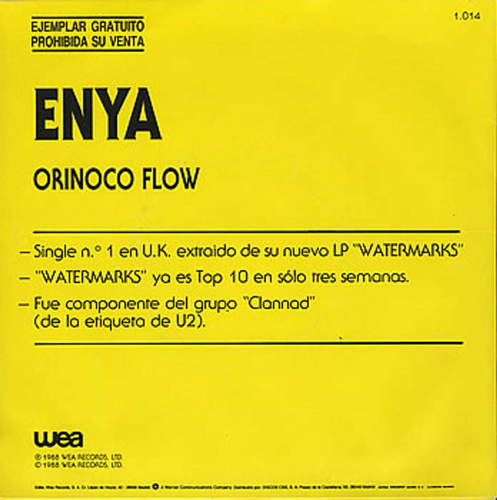 Enya Orinoco Flow Spanish Promo 7" vinyl single (7 inch record / 45) ENY07OR53202