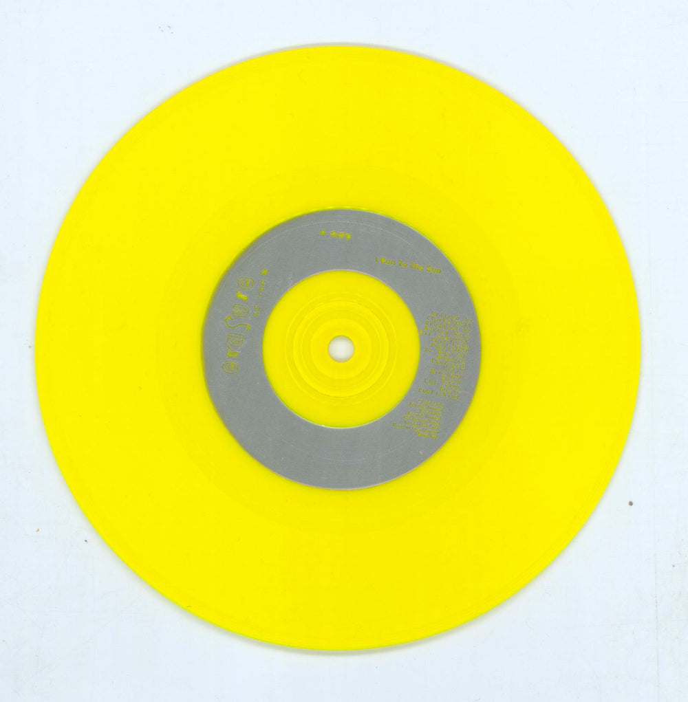 Erasure Run To The Sun - Yellow Vinyl + Poster UK 7" vinyl single (7 inch record / 45) ERA07RU30627