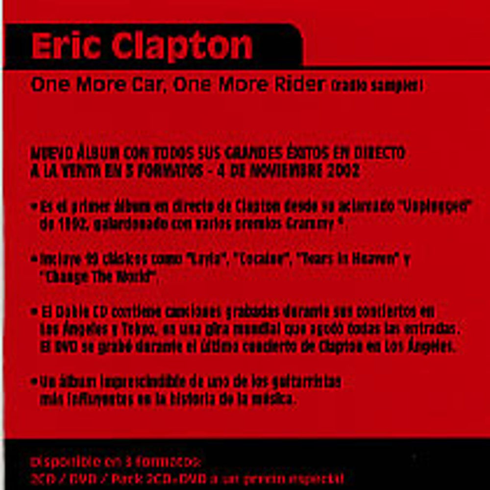 Eric Clapton One More Car, One More Rider Spanish Promo CD single (CD5 / 5") SP193W