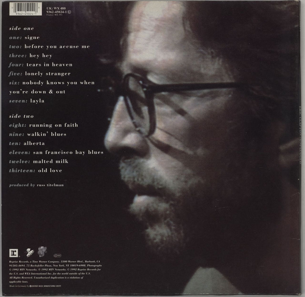 Eric Clapton Unplugged - Hype Stickered - EX UK vinyl LP album (LP record) 093624502418