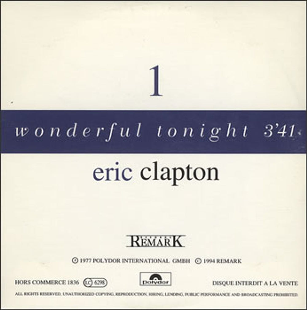 Eric Clapton Wonderful Tonight French Promo CD single (CD5 / 5") CLPC5WO51369