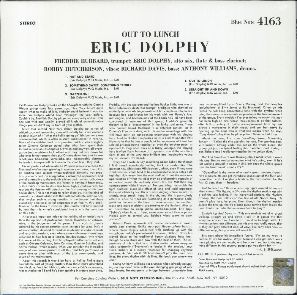 Eric Dolphy Out To Lunch - 180gm - Sealed + Booklet UK vinyl LP album (LP record)