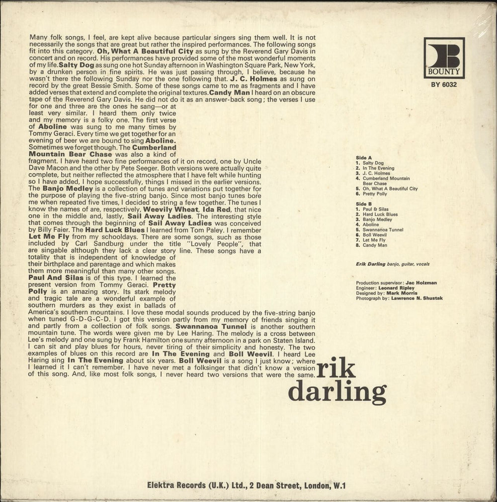 Erik Darling Erik Darling UK vinyl LP album (LP record)