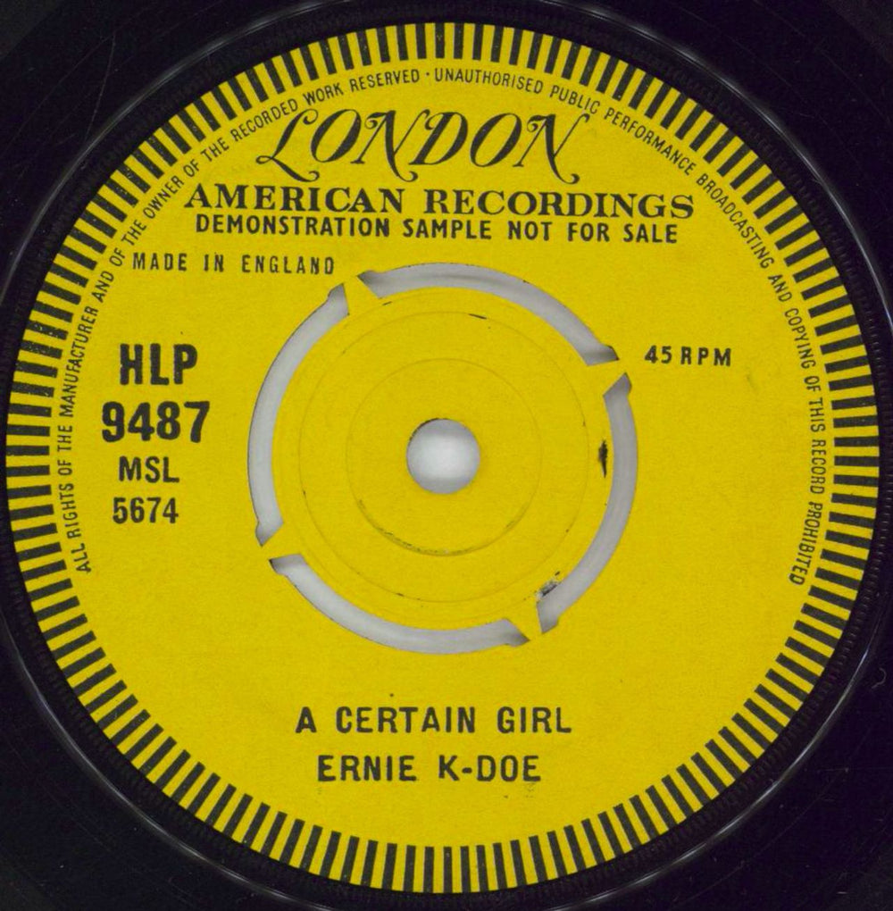 Ernie K-Doe A Certain Girl UK Promo 7" vinyl single (7 inch record / 45) HLP9487