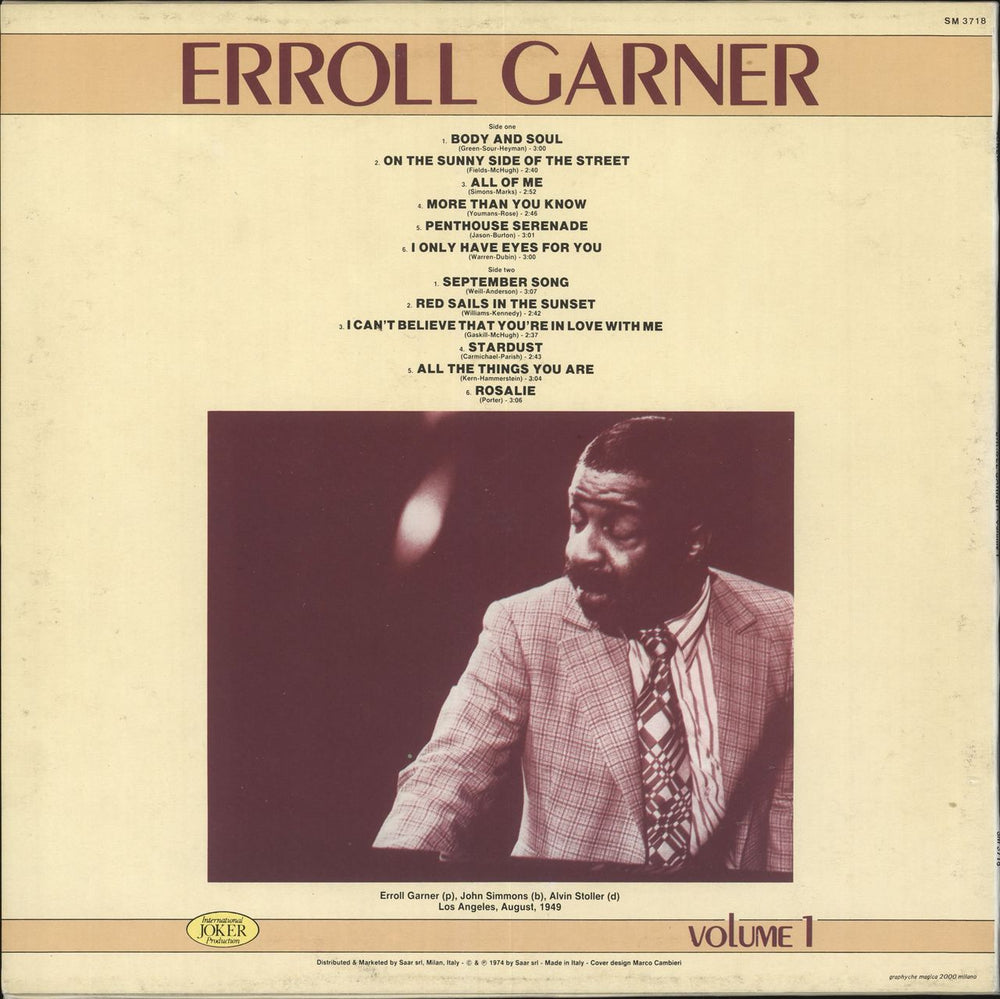 Erroll Garner Erroll Garner Volume 1 Italian vinyl LP album (LP record)