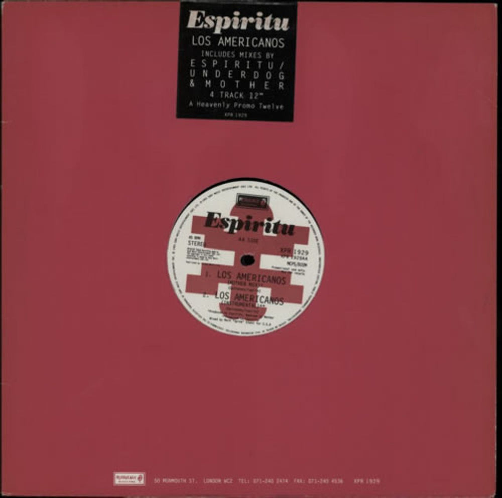 Espiritu Los Americanos UK Promo 12" vinyl single (12 inch record / Maxi-single) XPR1929