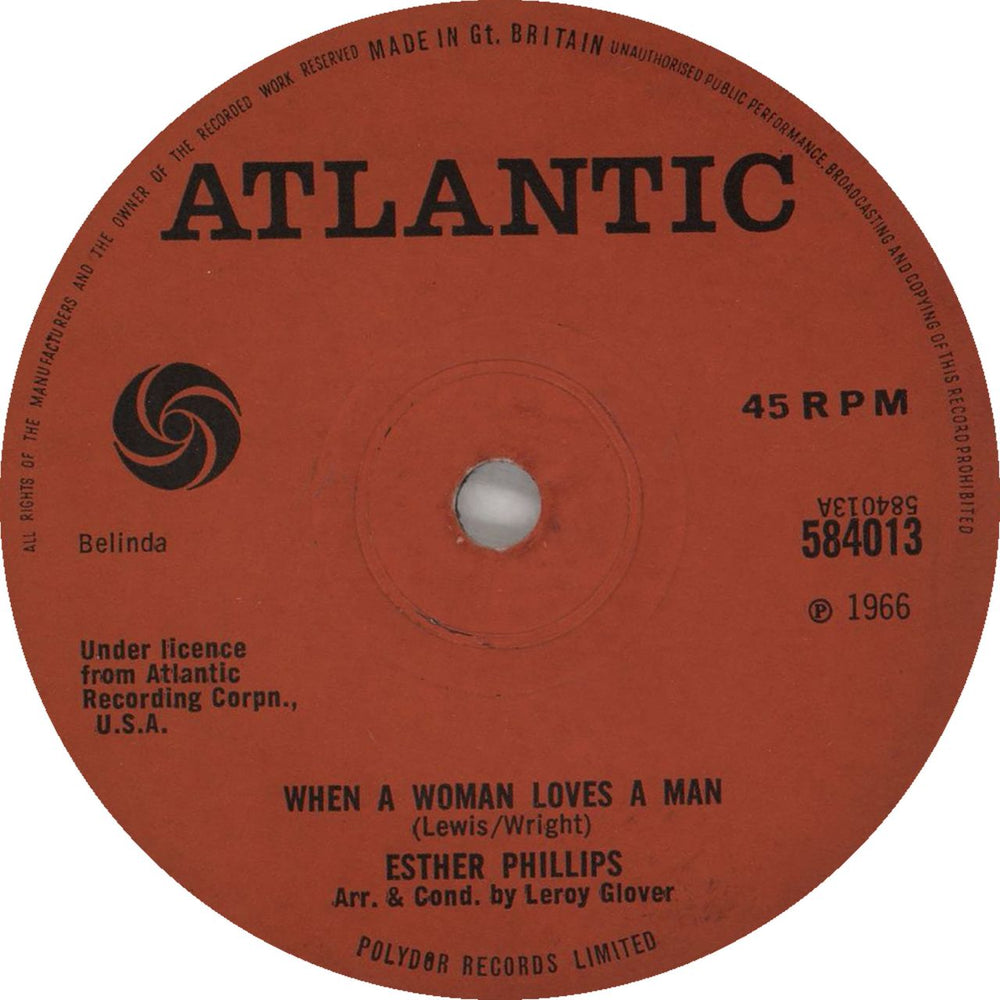 Esther Phillips When A Woman Loves A Man - Solid Centre UK 7" vinyl single (7 inch record / 45) 584013