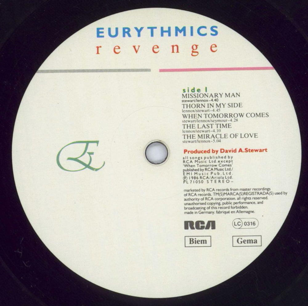 Eurythmics Revenge - hype-stickered p/s UK vinyl LP album (LP record) EURLPRE819396