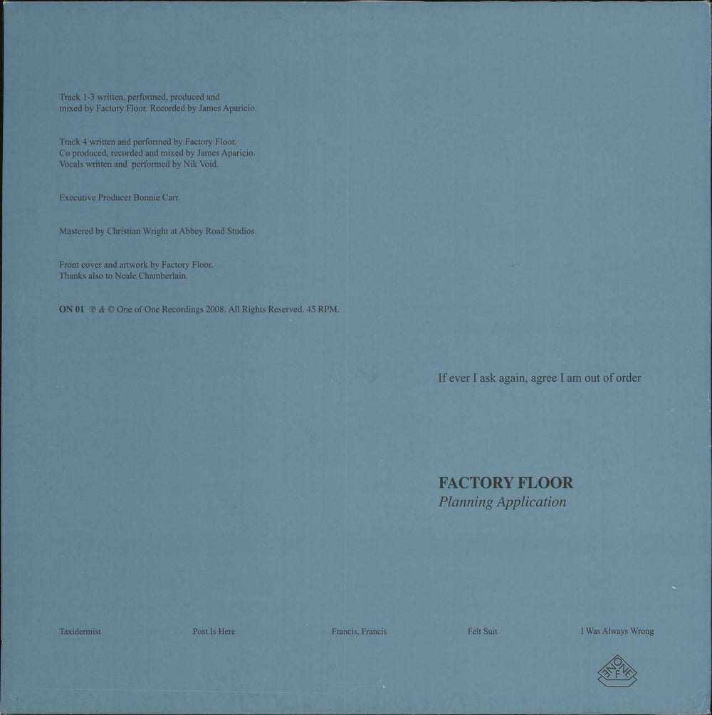 Factory Floor Planning Application UK 12" vinyl single (12 inch record / Maxi-single)