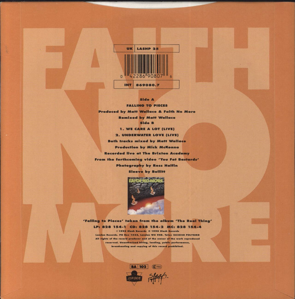 Faith No More Falling To Pieces UK 7" vinyl single (7 inch record / 45) 042286908076