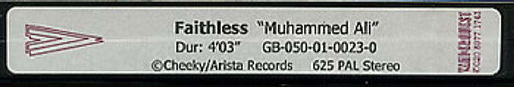 Faithless Muhammed Ali UK Promo video (VHS or PAL or NTSC) PROMO VIDEO