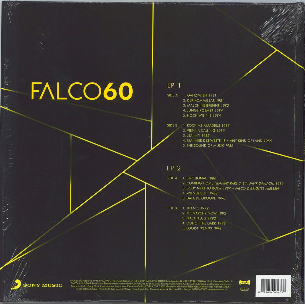 Falco Falco60 - Yellow Vinyl German 2-LP vinyl record set (Double LP Album) 889854034511