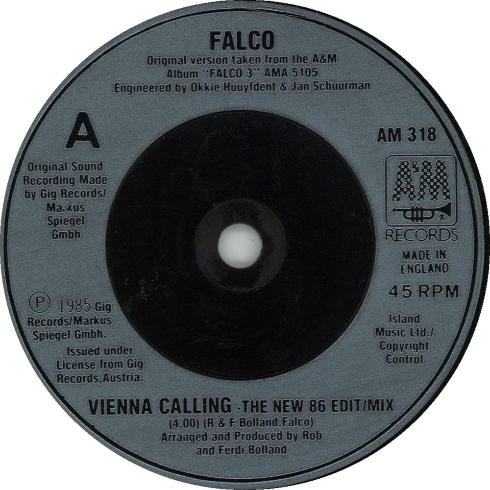 Falco Vienna Calling - Injection UK 7" vinyl single (7 inch record / 45) AM318