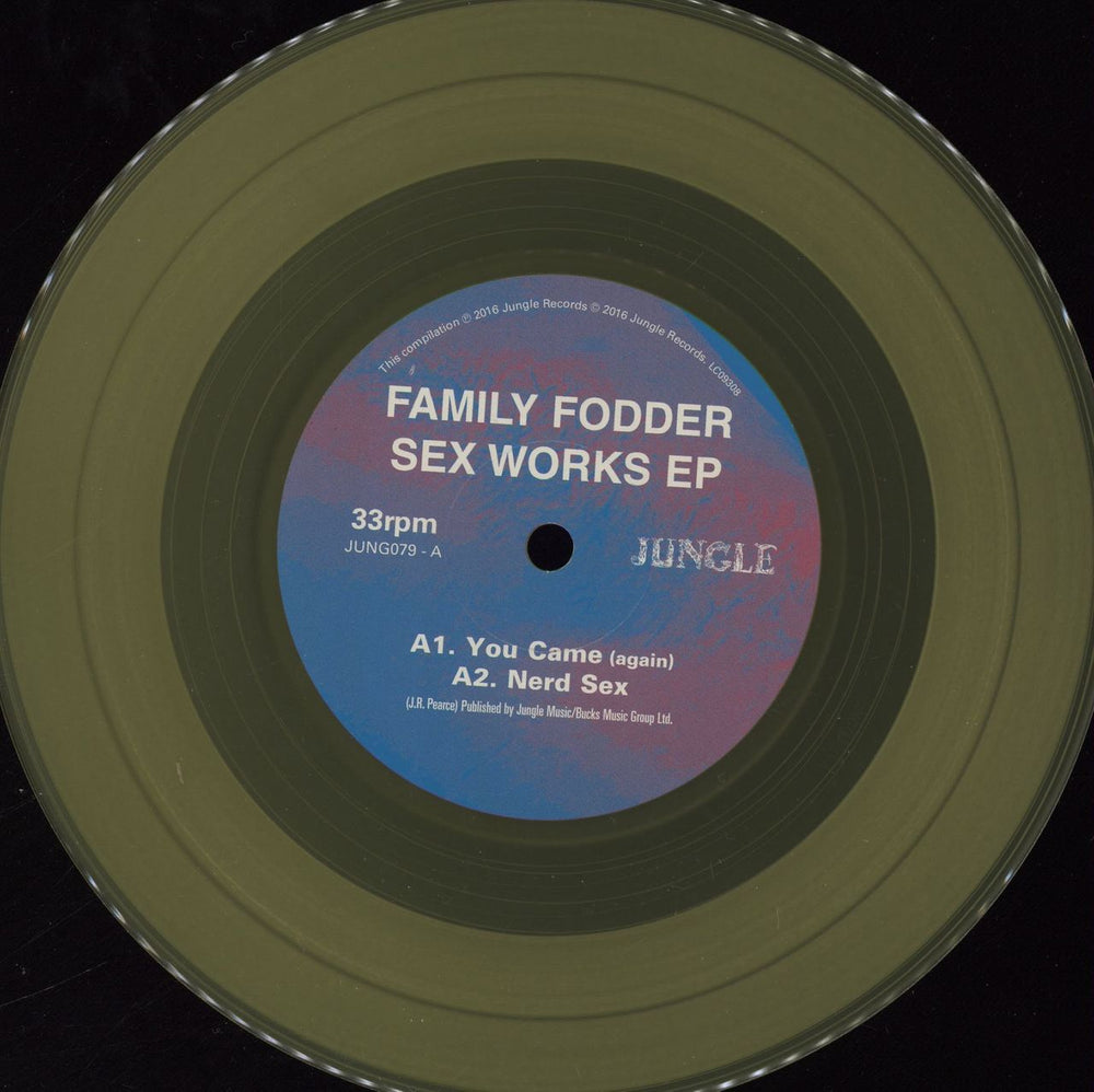 Family Fodder Sex Works - Yellow Vinyl UK 7" vinyl single (7 inch record / 45) 28M07SE763999