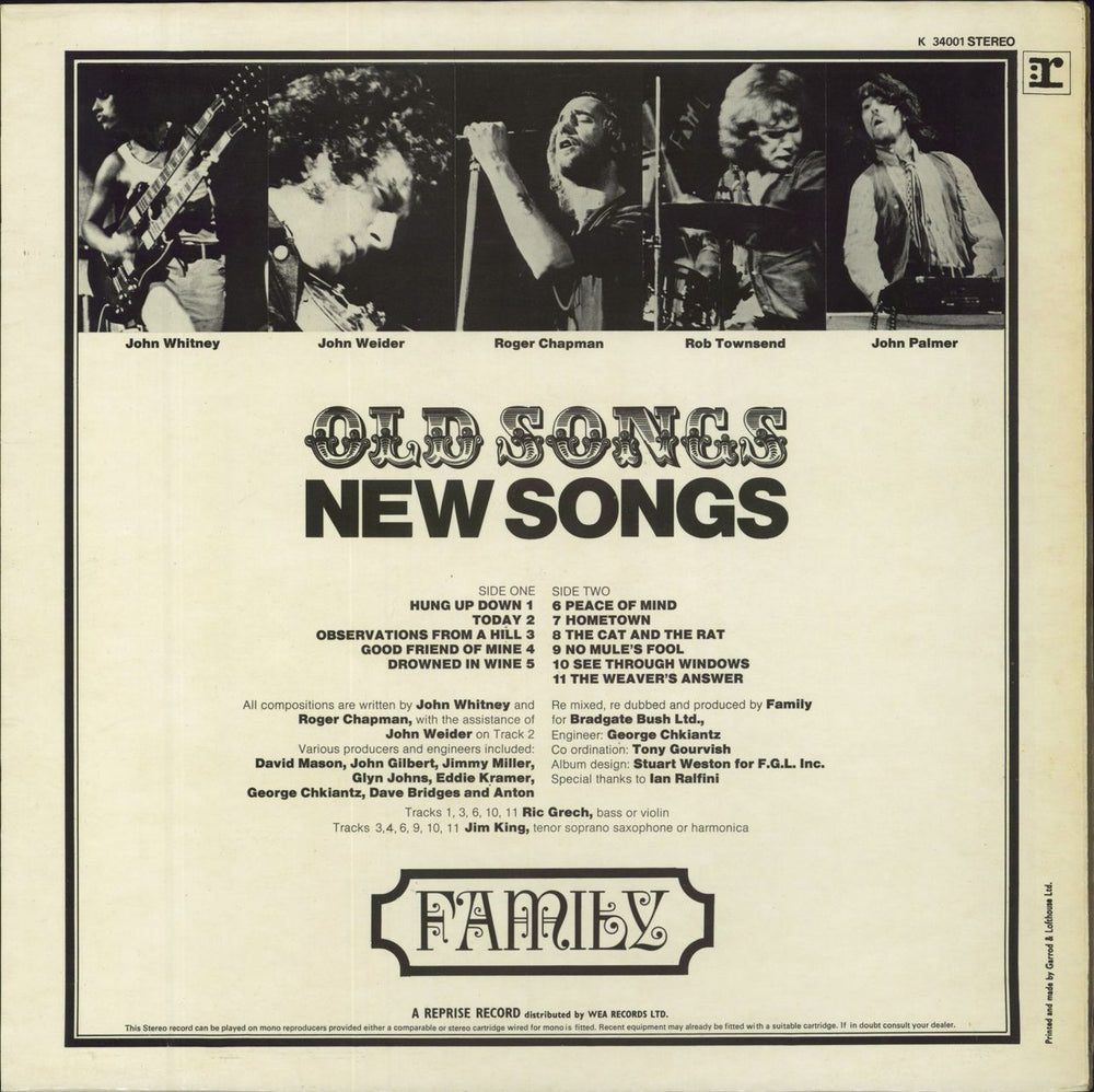 Family Old Songs New Songs UK vinyl LP album (LP record) K34001