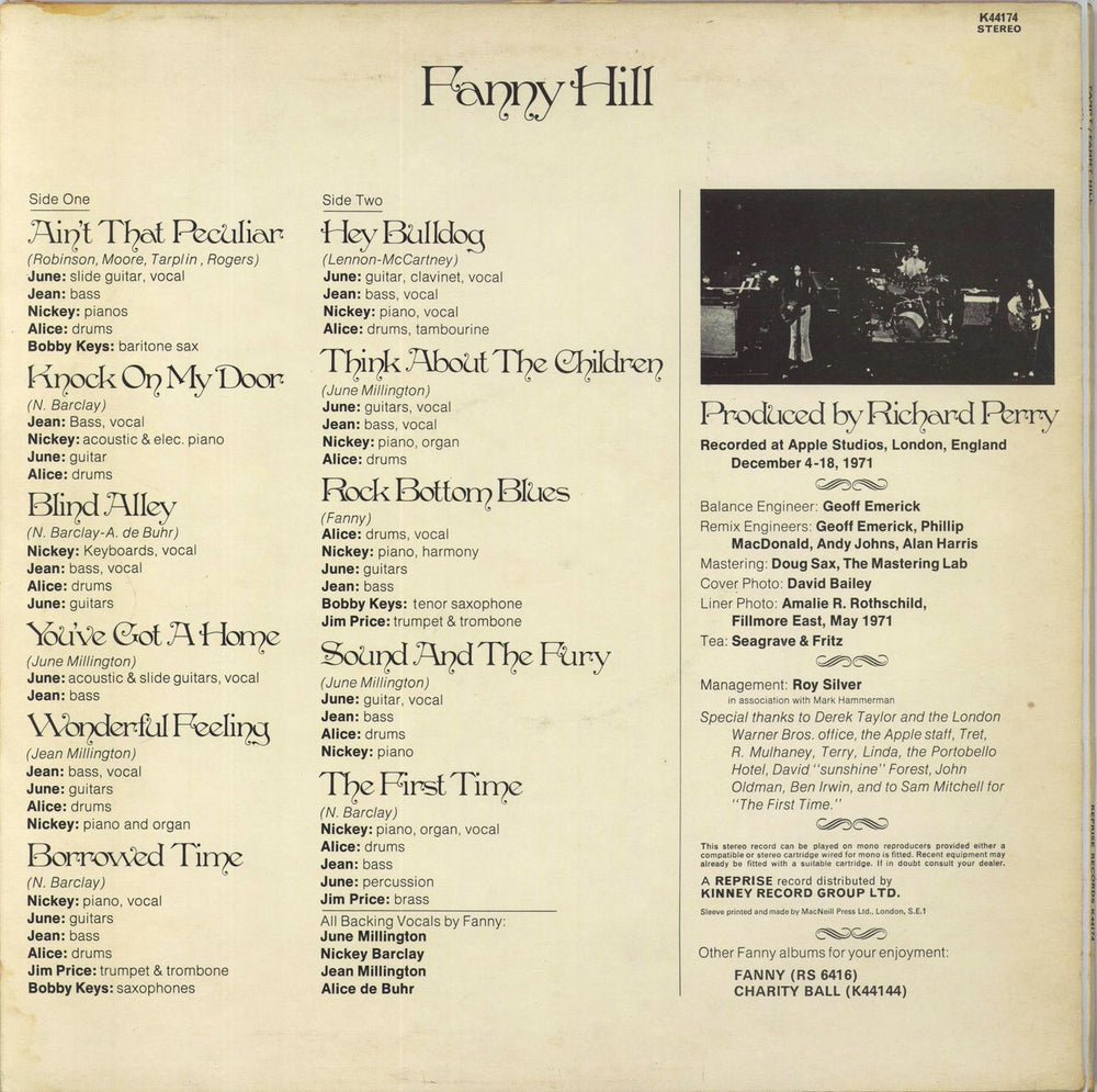 Fanny (70s) Fanny Hill - VG UK vinyl LP album (LP record) NNFLPFA820964