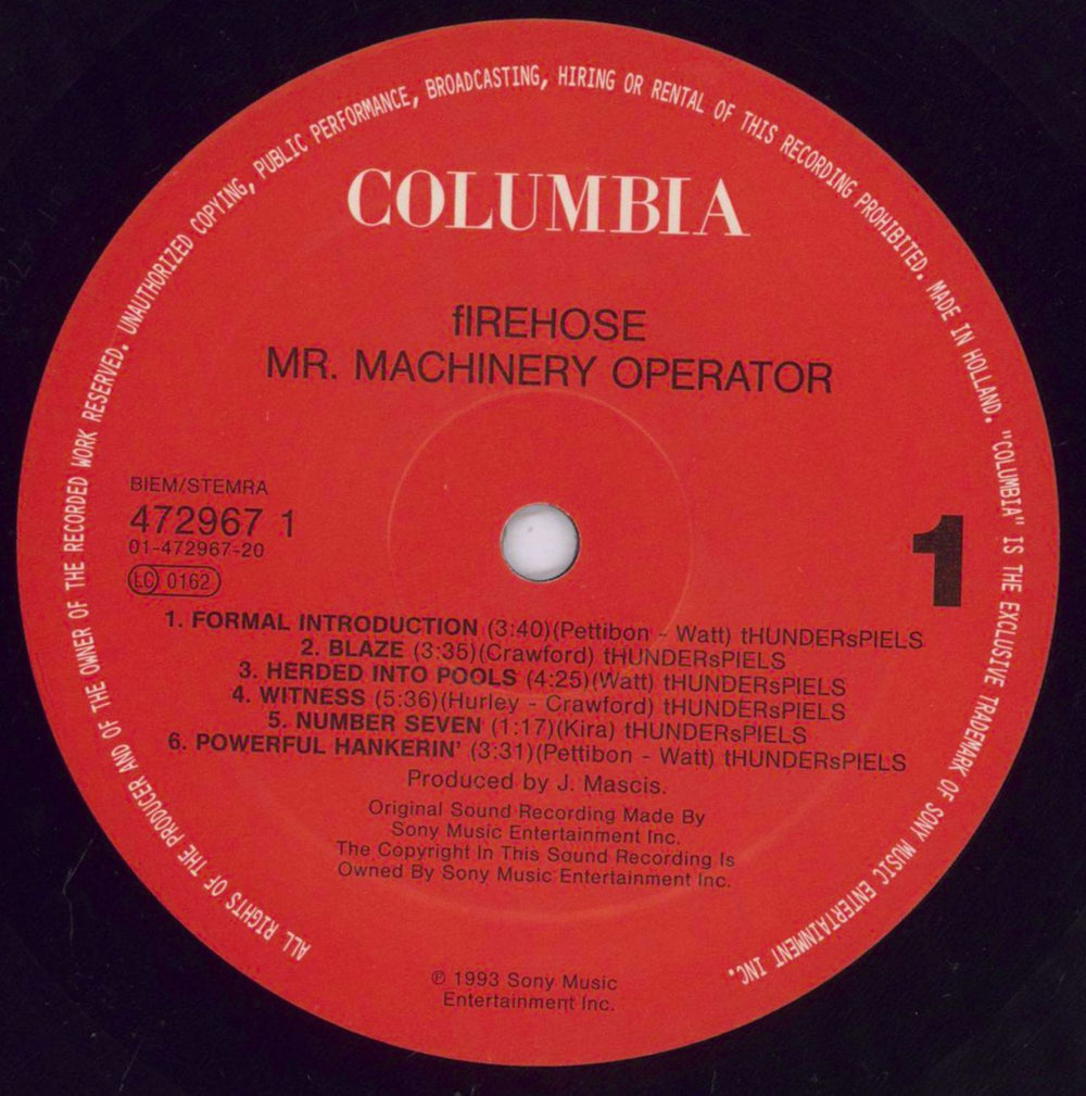 Firehose Mr. Machinery Operator Austrian vinyl LP album (LP record) FC5LPMR829385