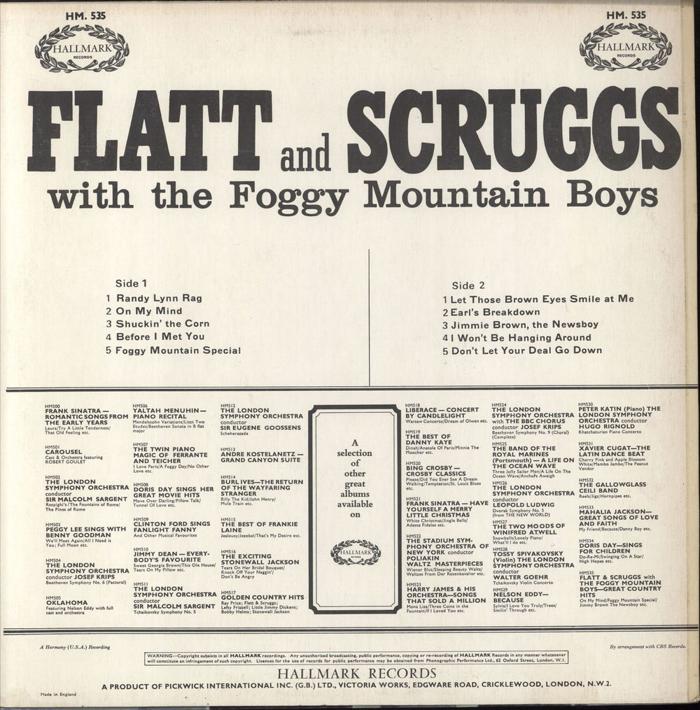 Flatt & Scruggs Flatt And Scruggs With The Foggy Mountain Boys UK vinyl LP album (LP record)