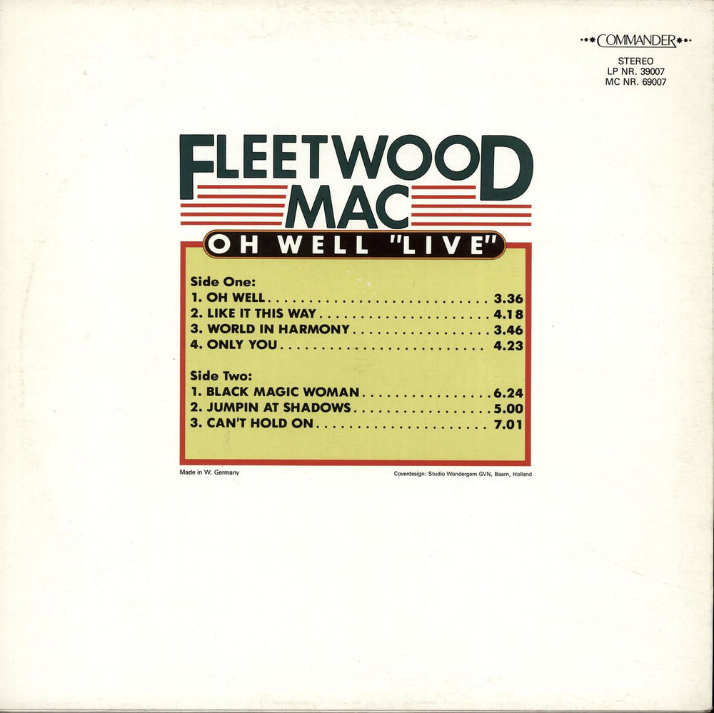 Fleetwood Mac Oh Well "Live" German vinyl LP album (LP record)