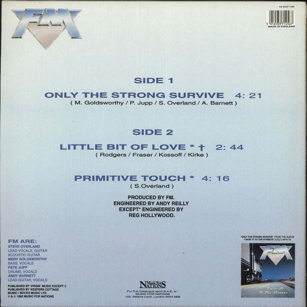 FM Only The Strong Survive UK 12" vinyl single (12 inch record / Maxi-single) 5016583714567