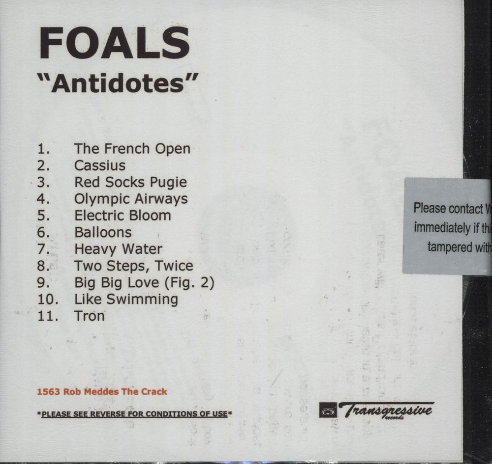 Foals Antidotes UK Promo CD-R acetate CD-R