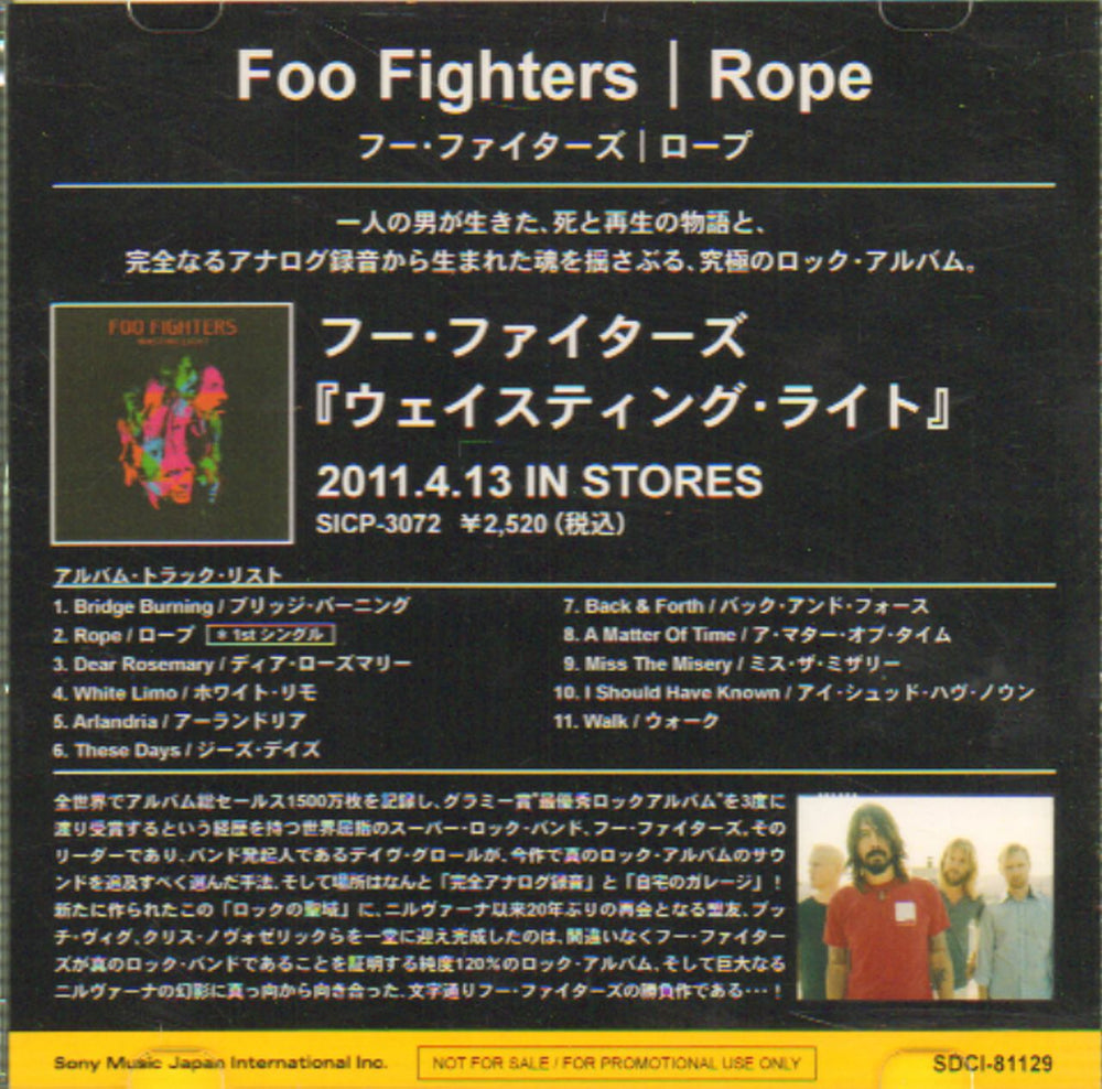 Foo Fighters Rope Japanese Promo CD-R acetate SDCI-81129