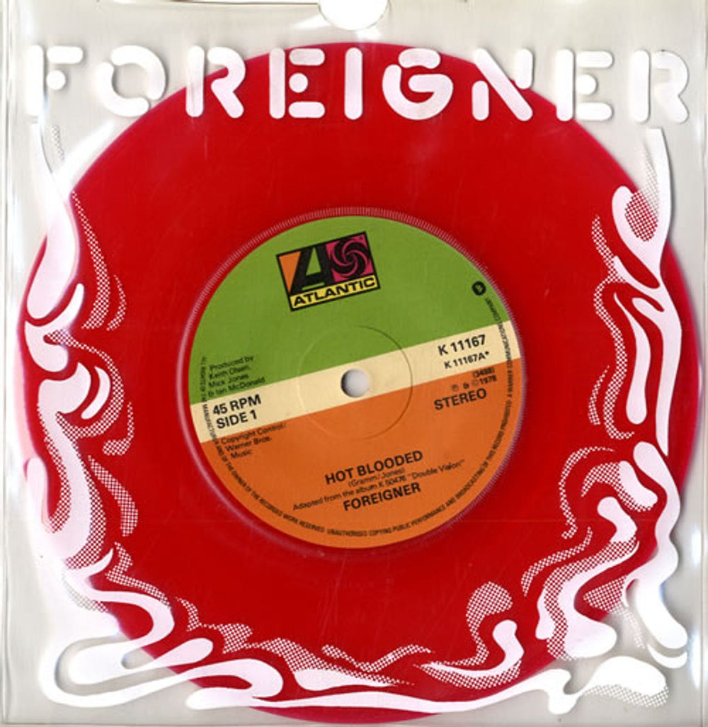 Foreigner Hot Blooded - Red Vinyl + PVC UK 7" vinyl single (7 inch record / 45) K11167