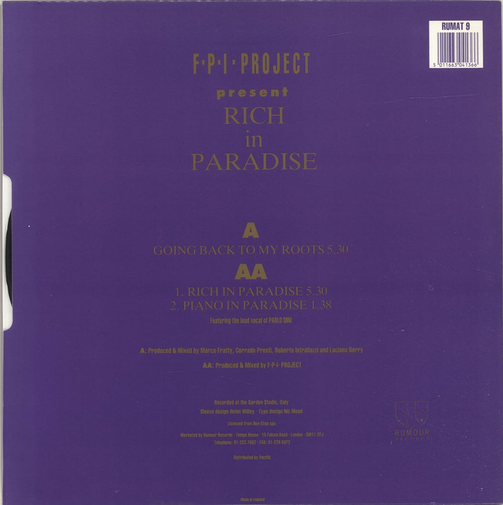 FPI Project Rich In Paradise UK 12" vinyl single (12 inch record / Maxi-single) 5011663041366