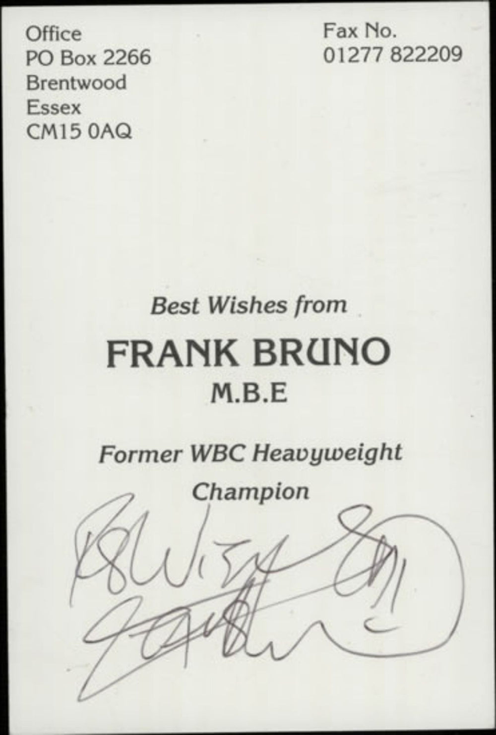 Frank Bruno Autographed Promo Photocard UK Promo photograph FBUPHAU264399